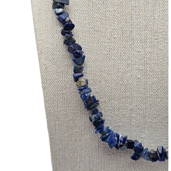 Lapis Lazuli Gemstone Nuggets Beautiful Vintage Long Necklace - Picture 5 of 6